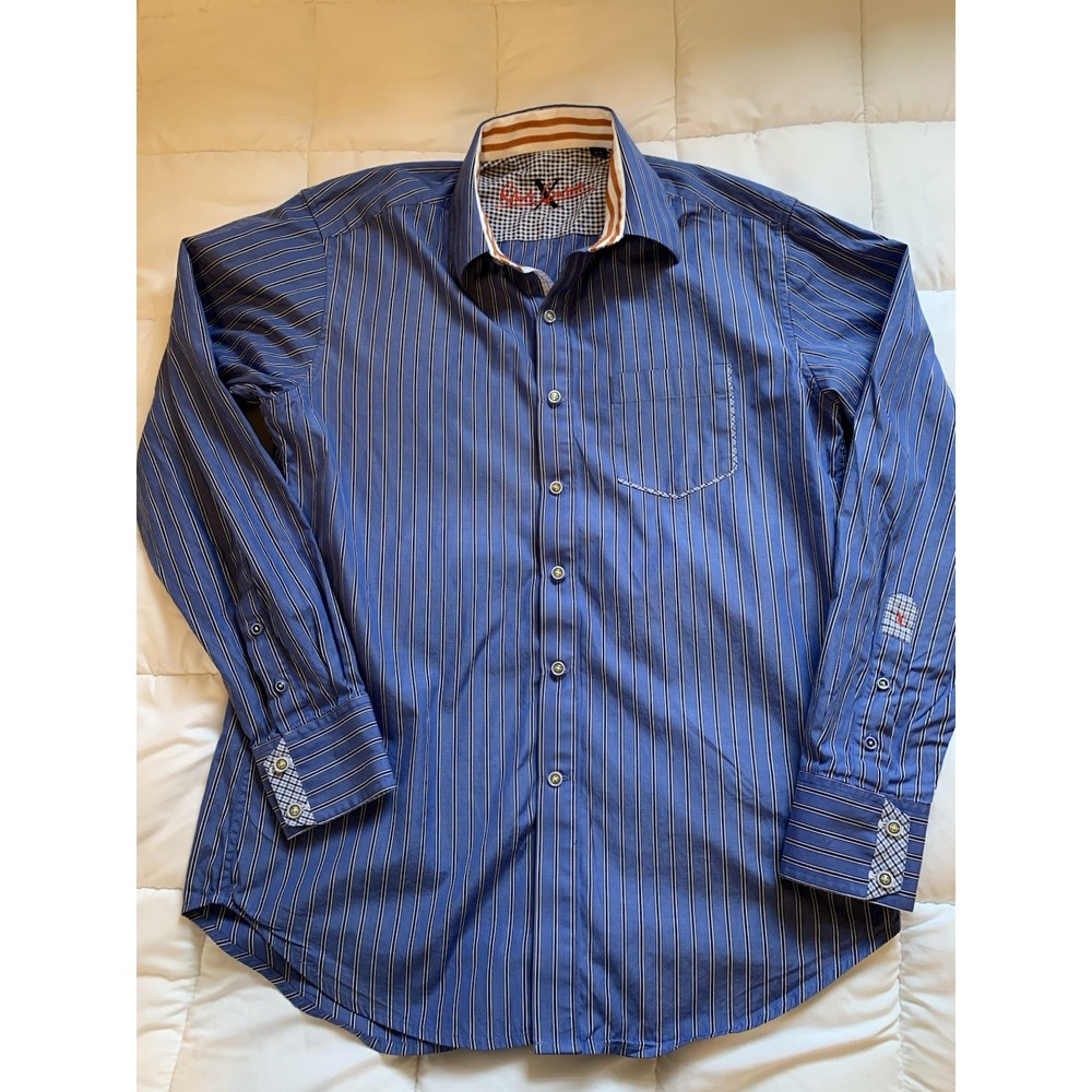 Robert Graham X Collection Mens Medium Blue Stripe Button Down Long Sleeve Shirt